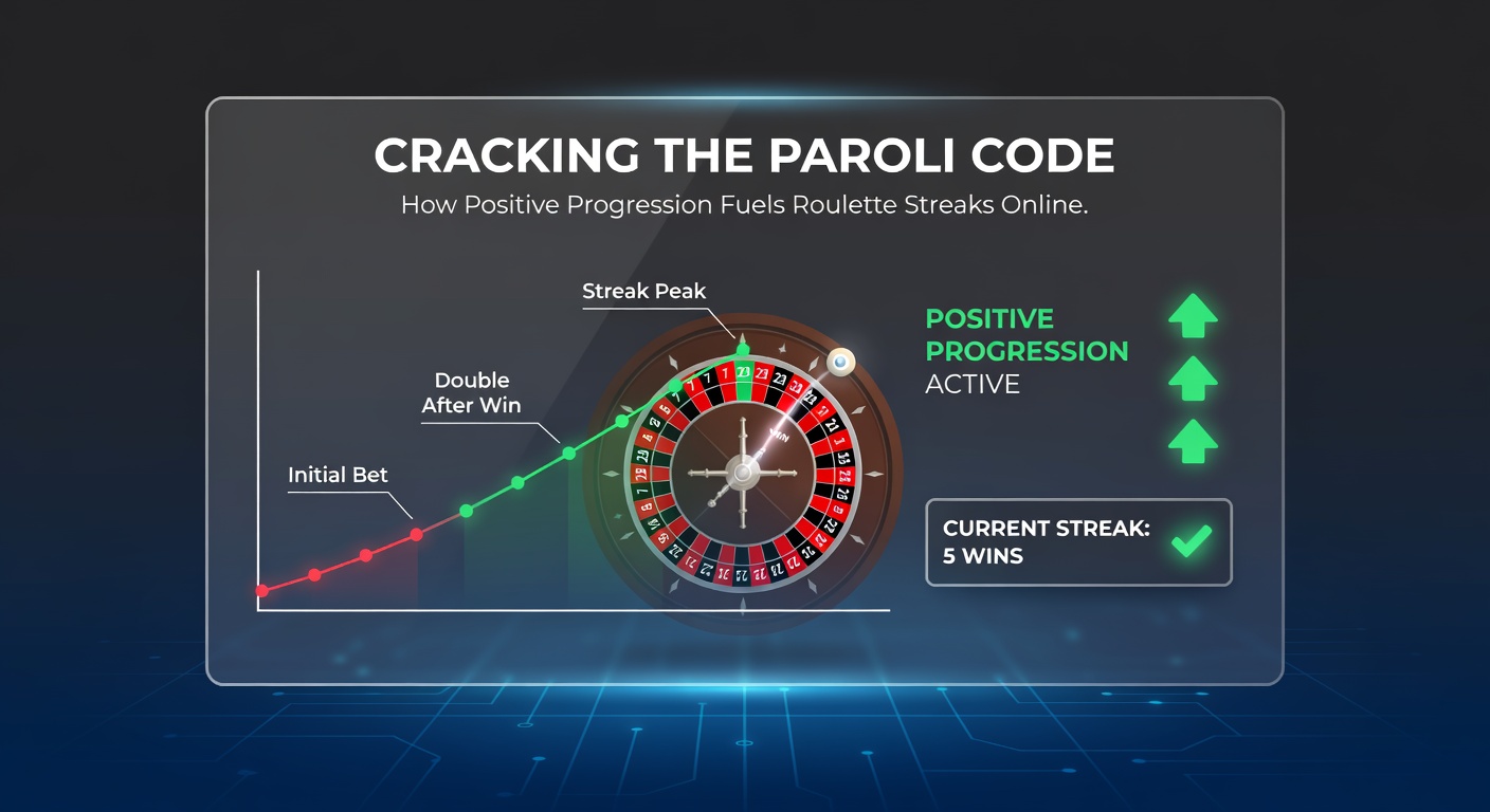 Online roulette interface displaying a Paroli progression chart with green wins stacking up, contrasted against a simulated losing streak for comparison