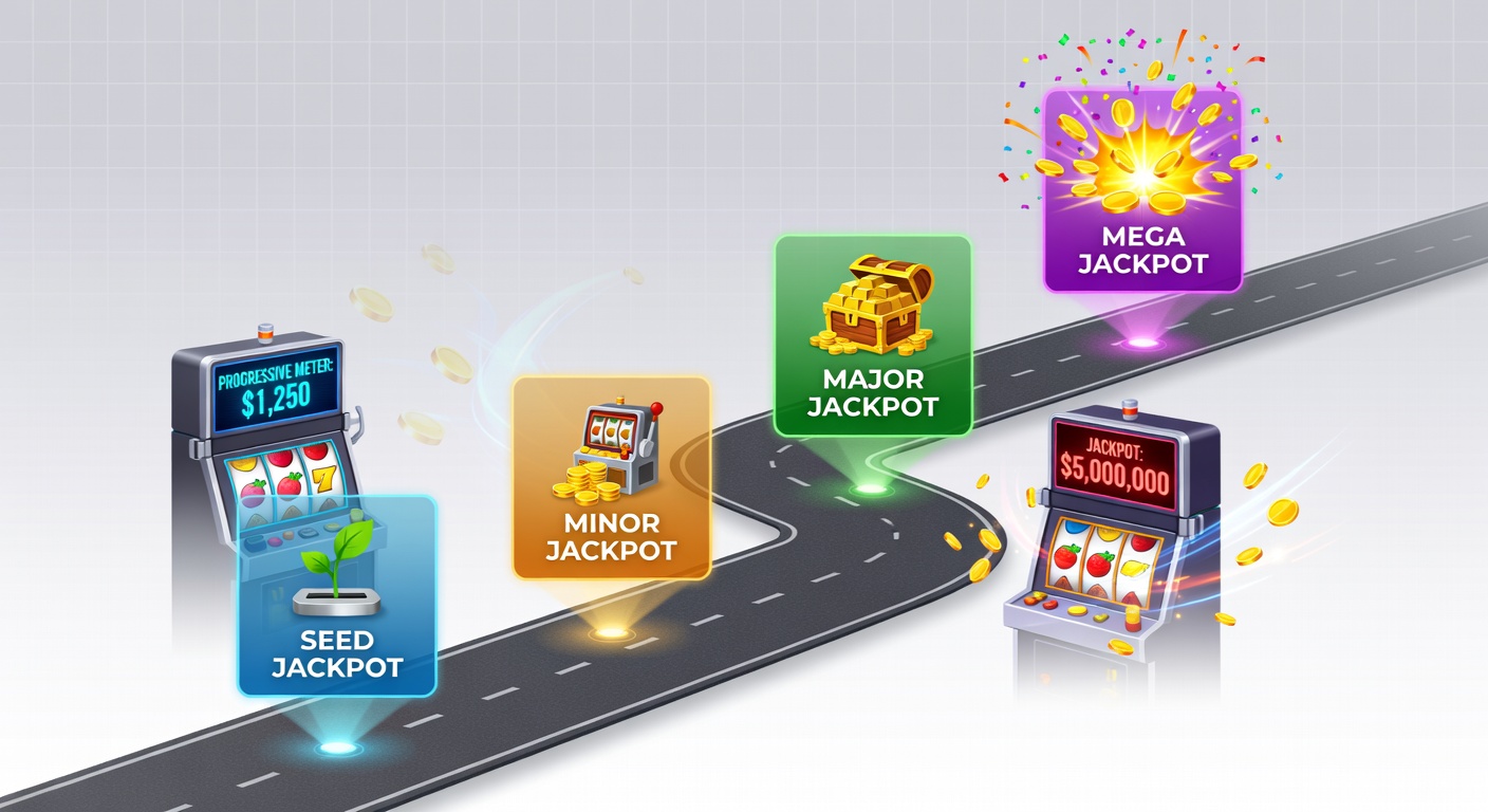 Close-up of a mobile slot screen displaying multiple progressive jackpot tiers, from mini to mega, with a seed value resetting and a player’s hand hovering over the spin button