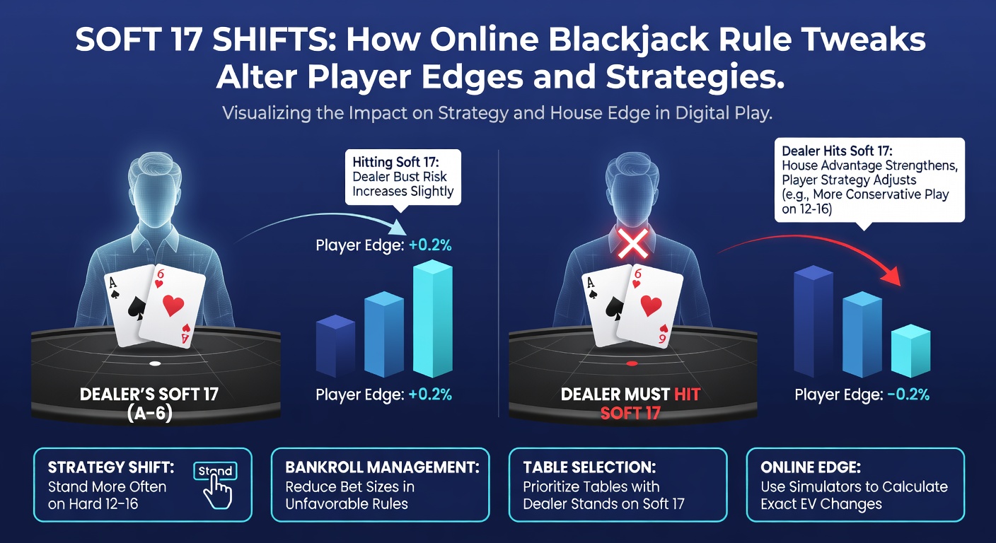 Strategy chart comparing hit/stand decisions for soft 17 dealer rules in blackjack