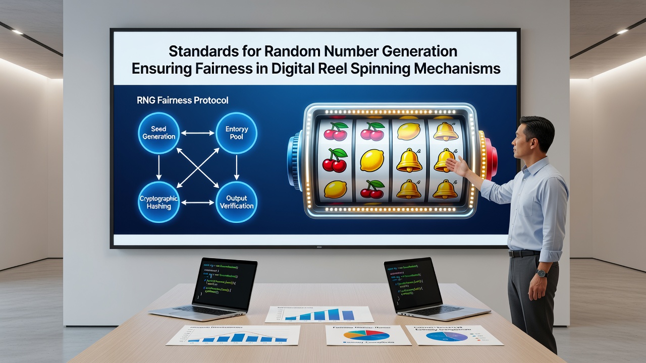 Laboratory testing environment where RNG hardware undergoes statistical evaluation for fairness compliance