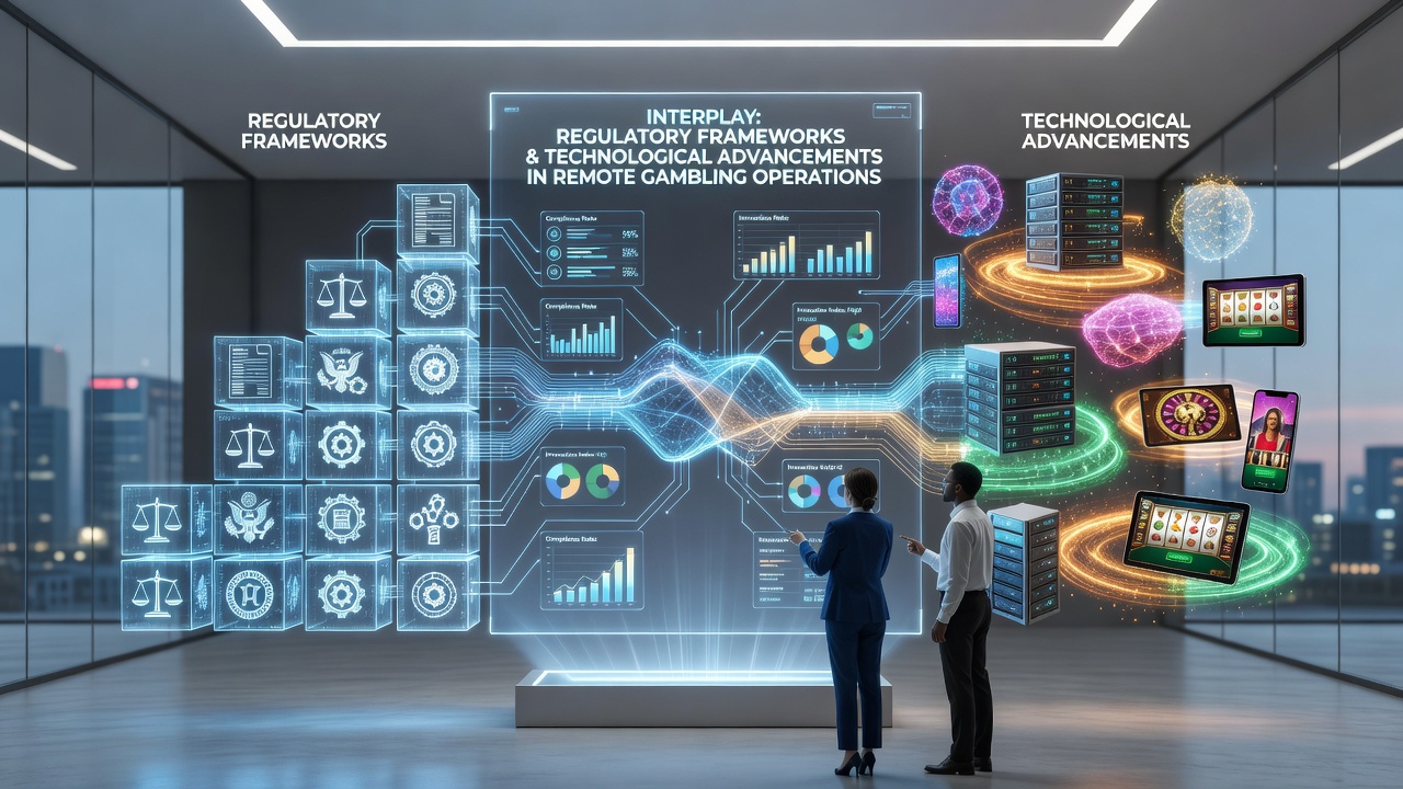 Advanced gambling technology interface with AI monitoring and blockchain verification elements
